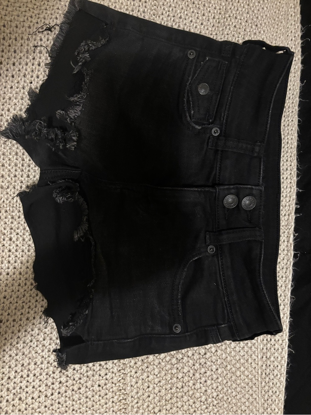 ** AEO**Black Distressed Denim Shorts
